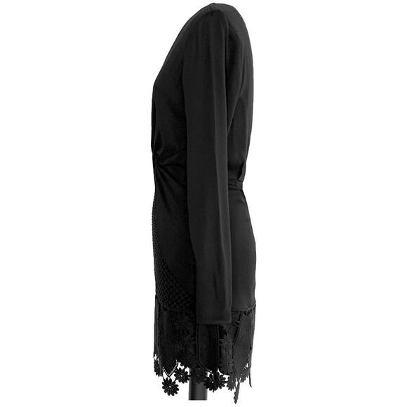 Self-Portrait Black Knotted V-Neck Guipure Lace Mini Dress – Size US 4 - Picture 4 of 8